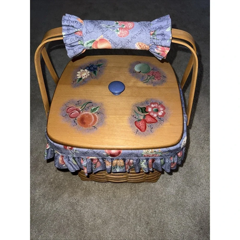 Vtg 1998 Longaberger Grandma Bonnie 2-Pie Basket COMBO 10Family Signatures Riser
